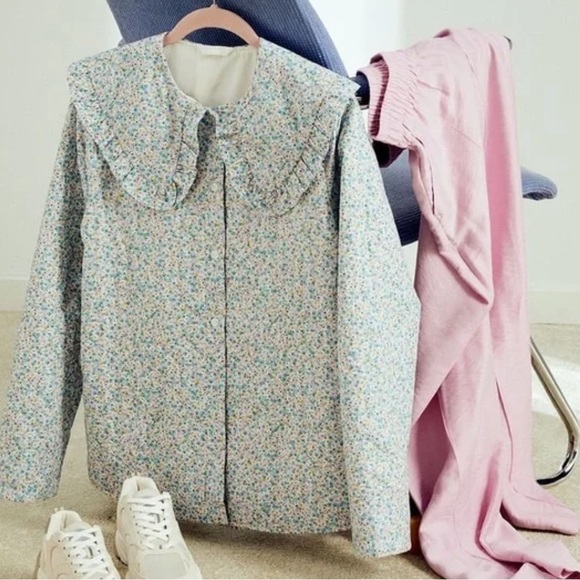 H&M Floral Frill-Trim-Collar Quilted Shacket - Picture 7 of 14